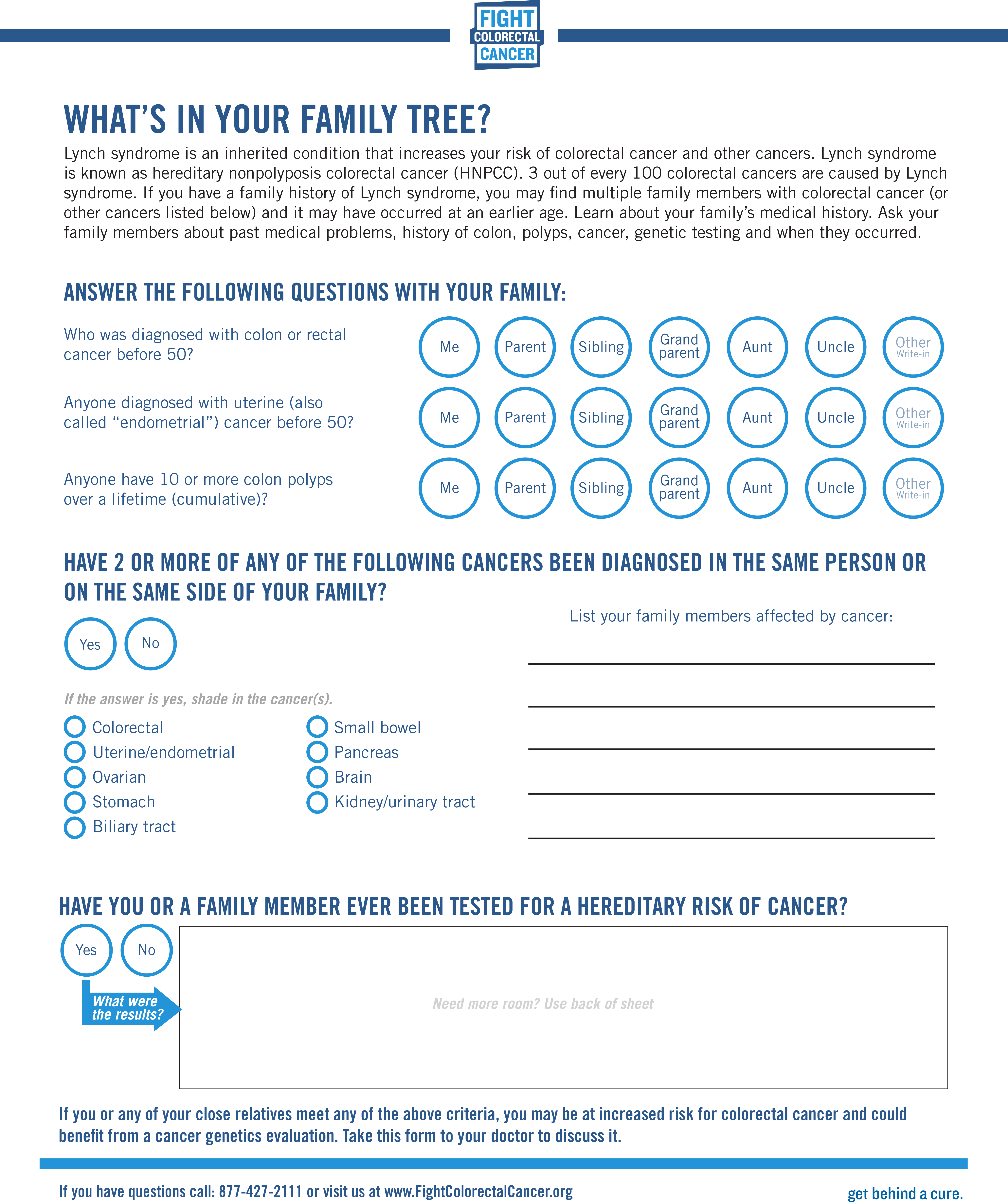 Family History Cheat Sheet Colon Cancer Prevention Project